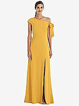 Front View Thumbnail - NYC Yellow Off-the-Shoulder Tie Detail Maxi Dress with Front Slit