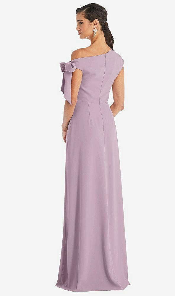 Back View - Suede Rose Off-the-Shoulder Tie Detail Maxi Dress with Front Slit