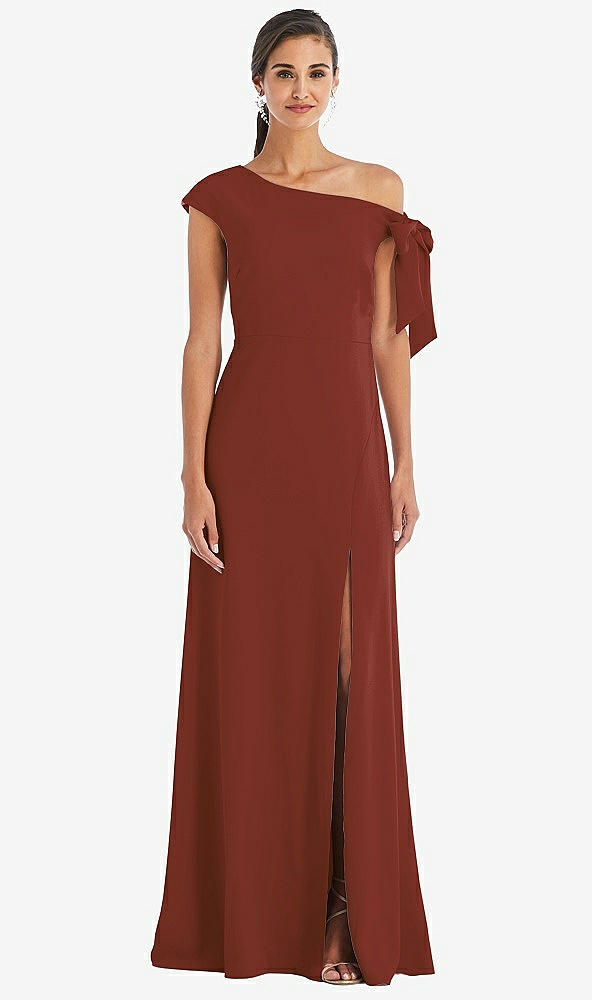 Front View - Auburn Moon Off-the-Shoulder Tie Detail Maxi Dress with Front Slit