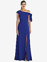 Front View Thumbnail - Cobalt Blue Off-the-Shoulder Tie Detail Maxi Dress with Front Slit