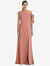 Front View Thumbnail - Desert Rose Off-the-Shoulder Tie Detail Maxi Dress with Front Slit