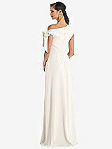 Rear View Thumbnail - Ivory Off-the-Shoulder Tie Detail Maxi Dress with Front Slit