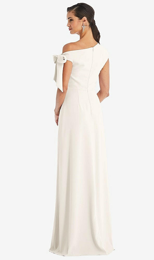 Back View - Ivory Off-the-Shoulder Tie Detail Maxi Dress with Front Slit