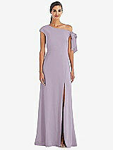 Front View Thumbnail - Lilac Haze Off-the-Shoulder Tie Detail Maxi Dress with Front Slit