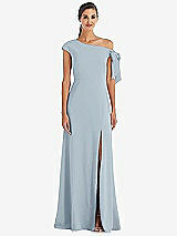 Front View Thumbnail - Mist Off-the-Shoulder Tie Detail Maxi Dress with Front Slit