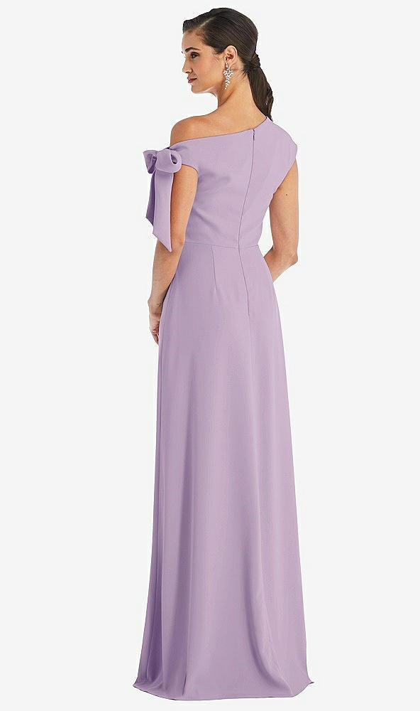 Back View - Pale Purple Off-the-Shoulder Tie Detail Maxi Dress with Front Slit