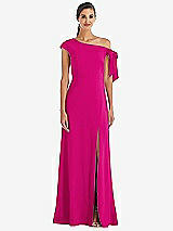 Front View Thumbnail - Think Pink Off-the-Shoulder Tie Detail Maxi Dress with Front Slit