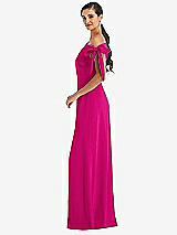 Side View Thumbnail - Think Pink Off-the-Shoulder Tie Detail Maxi Dress with Front Slit