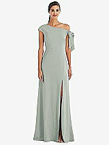 Front View Thumbnail - Willow Green Off-the-Shoulder Tie Detail Maxi Dress with Front Slit