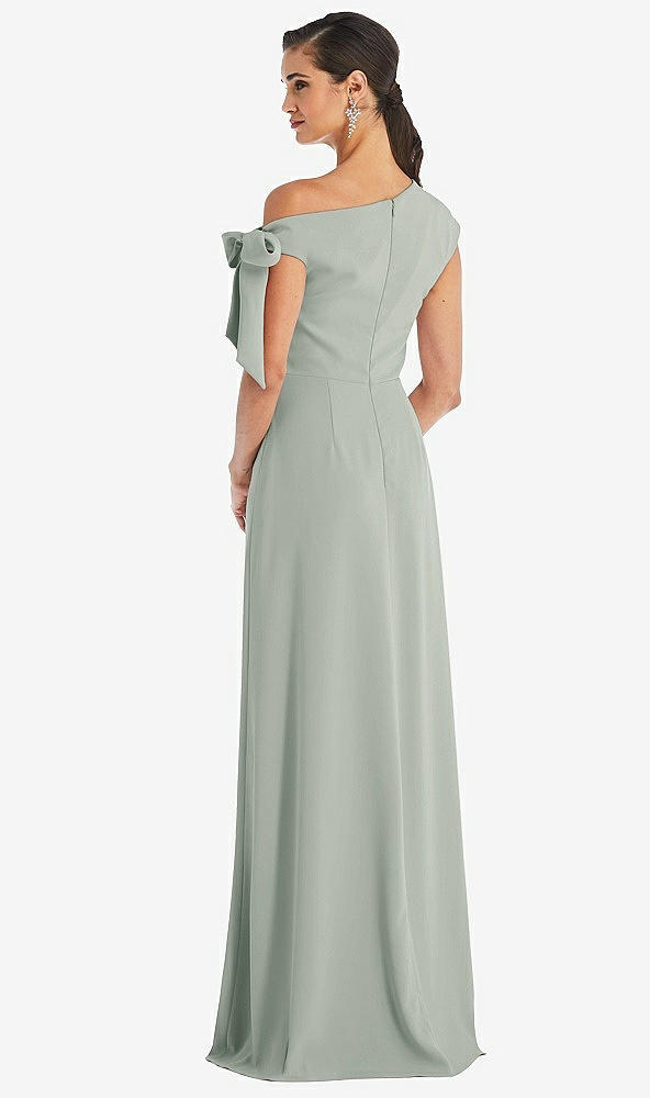 Back View - Willow Green Off-the-Shoulder Tie Detail Maxi Dress with Front Slit