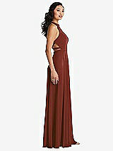 Side View Thumbnail - Auburn Moon Stand Collar Halter Maxi Dress with Criss Cross Open-Back