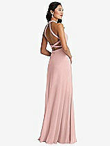 Front View Thumbnail - Rose - PANTONE Rose Quartz Stand Collar Halter Maxi Dress with Criss Cross Open-Back