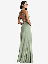 Front View Thumbnail - Sage Stand Collar Halter Maxi Dress with Criss Cross Open-Back