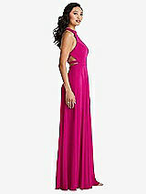 Side View Thumbnail - Think Pink Stand Collar Halter Maxi Dress with Criss Cross Open-Back