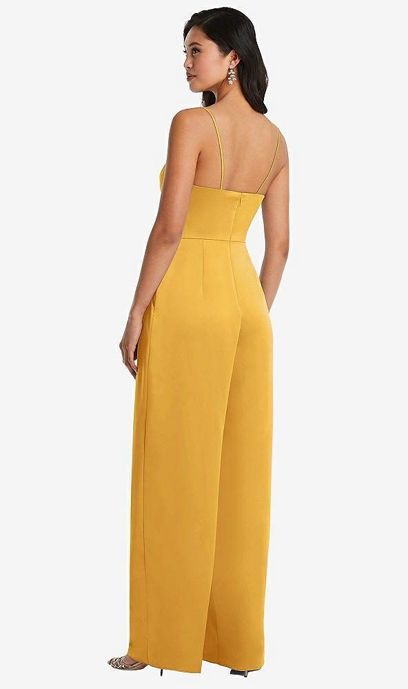 Back View - NYC Yellow Cowl-Neck Spaghetti Strap Maxi Jumpsuit with Pockets