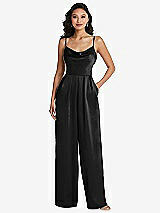 Alt View 1 Thumbnail - Black Cowl-Neck Spaghetti Strap Maxi Jumpsuit with Pockets