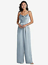 Front View Thumbnail - Mist Cowl-Neck Spaghetti Strap Maxi Jumpsuit with Pockets