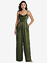 Alt View 1 Thumbnail - Olive Green Cowl-Neck Spaghetti Strap Maxi Jumpsuit with Pockets