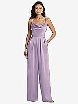 Alt View 1 Thumbnail - Pale Purple Cowl-Neck Spaghetti Strap Maxi Jumpsuit with Pockets