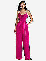 Alt View 1 Thumbnail - Think Pink Cowl-Neck Spaghetti Strap Maxi Jumpsuit with Pockets