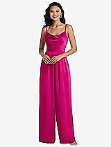 Front View Thumbnail - Think Pink Cowl-Neck Spaghetti Strap Maxi Jumpsuit with Pockets