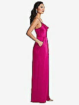 Side View Thumbnail - Think Pink Cowl-Neck Spaghetti Strap Maxi Jumpsuit with Pockets