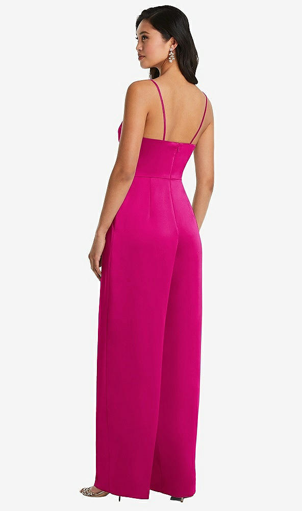 Back View - Think Pink Cowl-Neck Spaghetti Strap Maxi Jumpsuit with Pockets