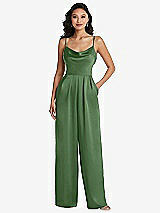 Alt View 1 Thumbnail - Vineyard Green Cowl-Neck Spaghetti Strap Maxi Jumpsuit with Pockets