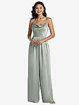 Front View Thumbnail - Willow Green Cowl-Neck Spaghetti Strap Maxi Jumpsuit with Pockets