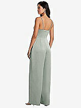 Rear View Thumbnail - Willow Green Cowl-Neck Spaghetti Strap Maxi Jumpsuit with Pockets