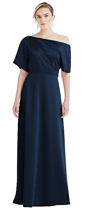 One-Shoulder Sleeved Blouson Trumpet Gown