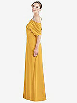 Side View Thumbnail - NYC Yellow One-Shoulder Sleeved Blouson Trumpet Gown