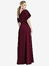 Rear View Thumbnail - Cabernet One-Shoulder Sleeved Blouson Trumpet Gown