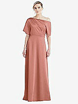 Front View Thumbnail - Desert Rose One-Shoulder Sleeved Blouson Trumpet Gown