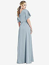 Rear View Thumbnail - Mist One-Shoulder Sleeved Blouson Trumpet Gown