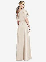 Rear View Thumbnail - Oat One-Shoulder Sleeved Blouson Trumpet Gown