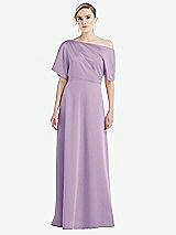 Front View Thumbnail - Pale Purple One-Shoulder Sleeved Blouson Trumpet Gown