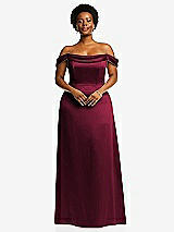 Front View Thumbnail - Cabernet Draped Pleat Off-the-Shoulder Maxi Dress