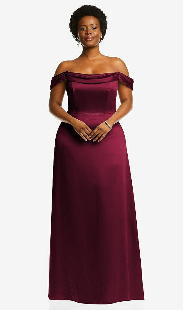 Front View - Cabernet Draped Pleat Off-the-Shoulder Maxi Dress