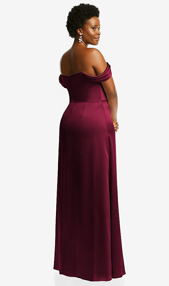 Back View - Cabernet Draped Pleat Off-the-Shoulder Maxi Dress