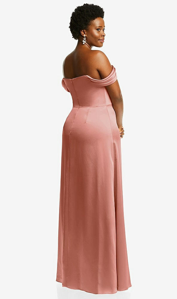 Back View - Desert Rose Draped Pleat Off-the-Shoulder Maxi Dress