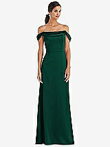 Alt View 1 Thumbnail - Hunter Green Draped Pleat Off-the-Shoulder Maxi Dress