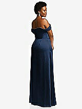 Rear View Thumbnail - Midnight Navy Draped Pleat Off-the-Shoulder Maxi Dress