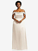 Front View Thumbnail - Oat Draped Pleat Off-the-Shoulder Maxi Dress