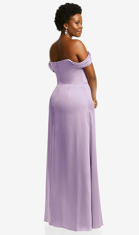 Back View - Pale Purple Draped Pleat Off-the-Shoulder Maxi Dress