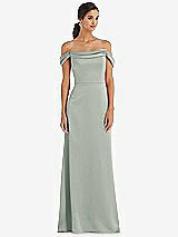 Alt View 1 Thumbnail - Willow Green Draped Pleat Off-the-Shoulder Maxi Dress