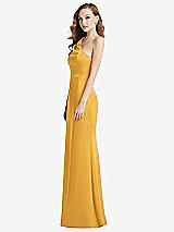 Side View Thumbnail - NYC Yellow Shirred One-Shoulder Satin Trumpet Dress - Maddie