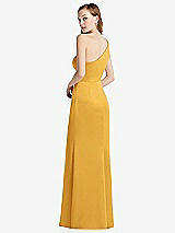 Rear View Thumbnail - NYC Yellow Shirred One-Shoulder Satin Trumpet Dress - Maddie