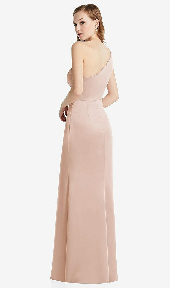 Back View - Cameo Shirred One-Shoulder Satin Trumpet Dress - Maddie