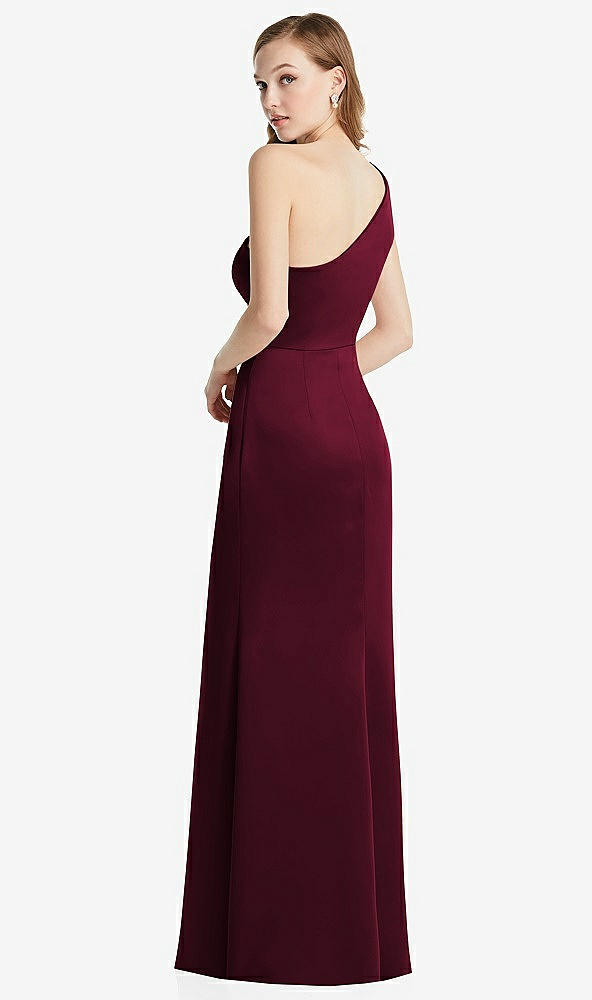 Back View - Cabernet Shirred One-Shoulder Satin Trumpet Dress - Maddie